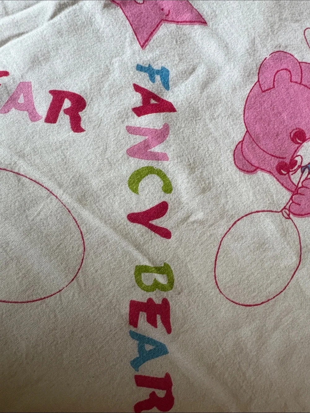 Vintage Pink Fancy Bear Printed Kids Quilt with ruffled quilted edges